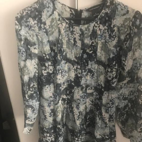 Blue/Green Watercolour Silk Minidress - Picture 2 of 3